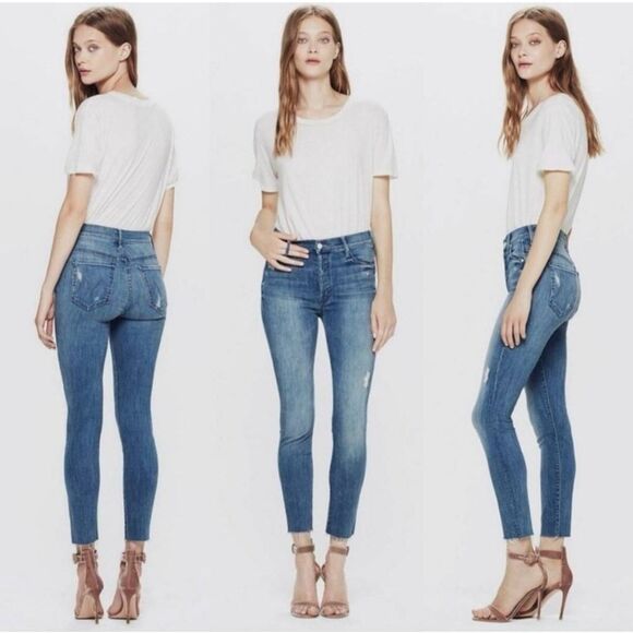 MOTHER The Stunner Ankle Fray Denim Jeans Sz 29 Graffiti Girl Distressed Stretch - Picture 10 of 11